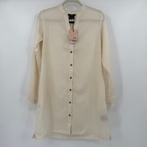 EMU Australia Womens Cabarita Merino Wool Shirt Dress Size S Cream Minimalist